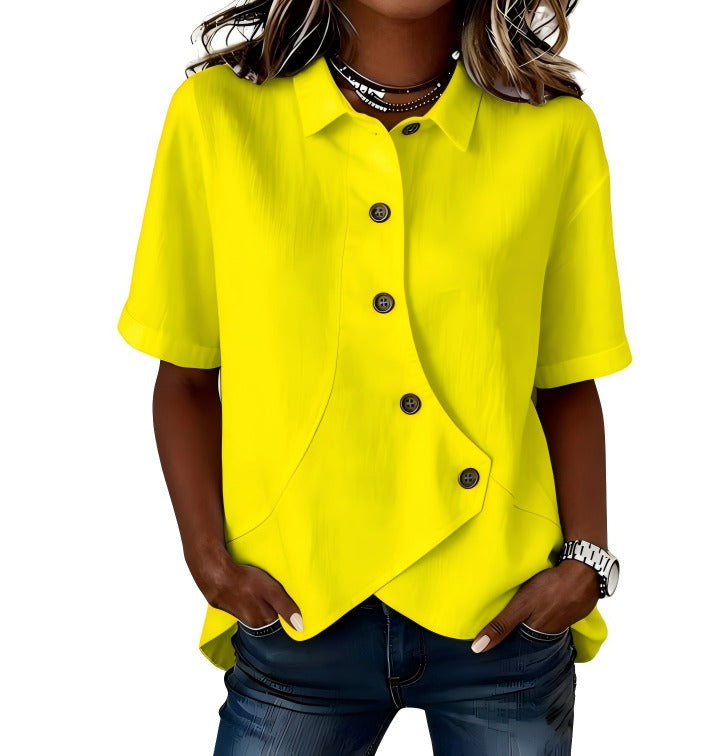 Gulana - Camisa de Botões Com Bainha Frontal Curva