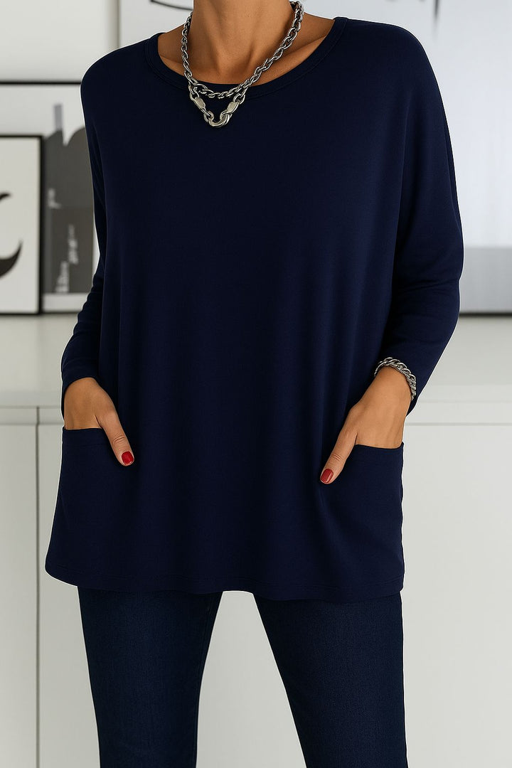 Noryn - Camisola Oversized com Gola Redonda e Bolsos