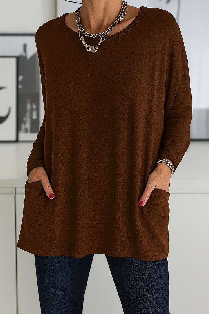 Noryn - Camisola Oversized com Gola Redonda e Bolsos