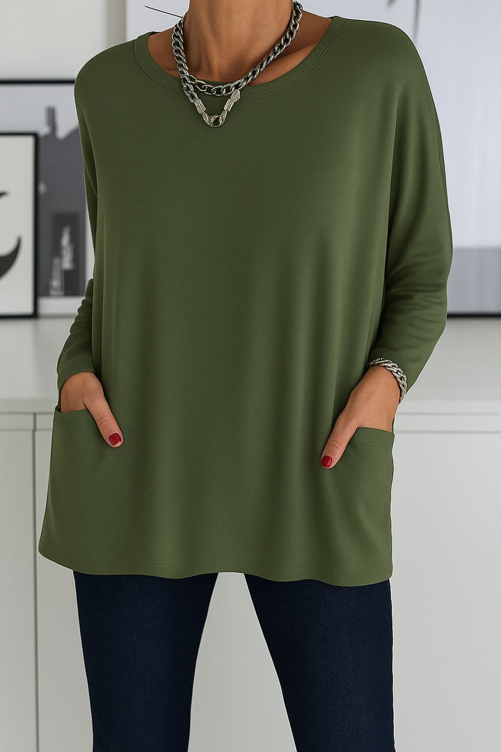 Noryn - Camisola Oversized com Gola Redonda e Bolsos