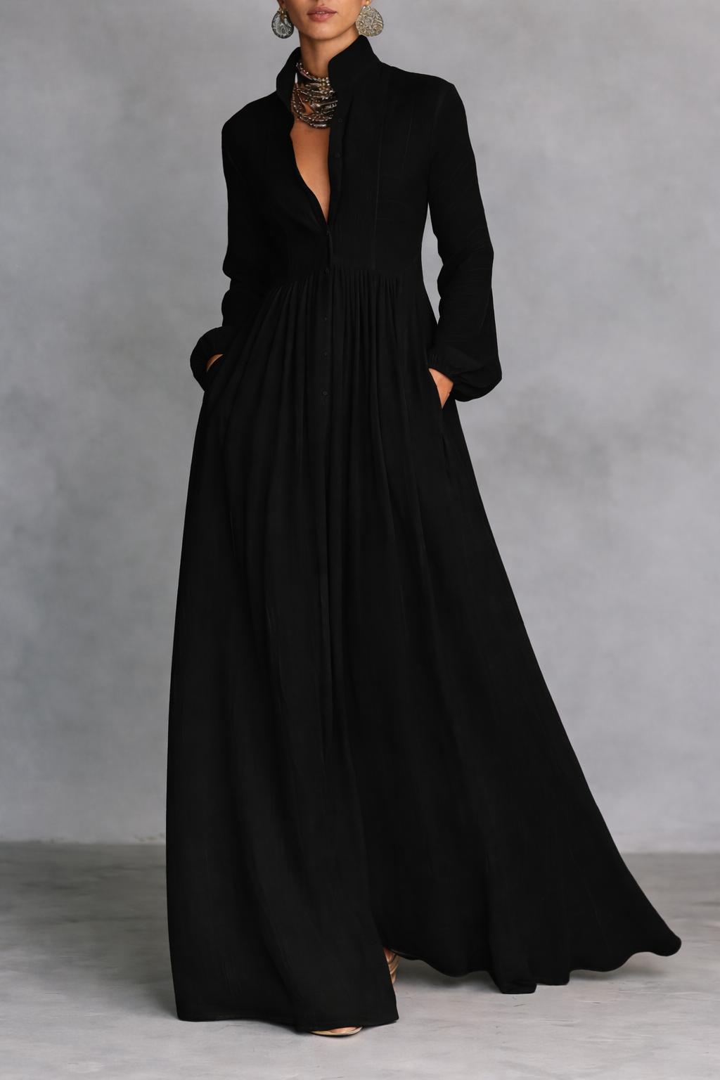Sheilan - Vestido Maxi Elegante Com Botões