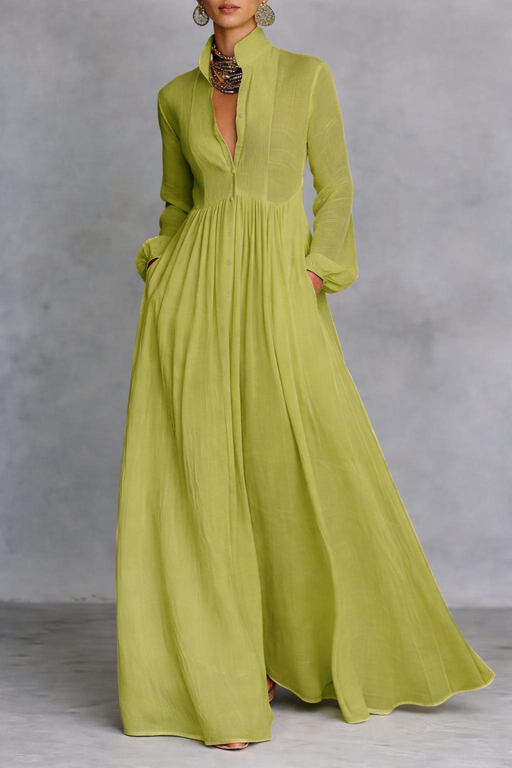 Sheilan - Vestido Maxi Elegante Com Botões