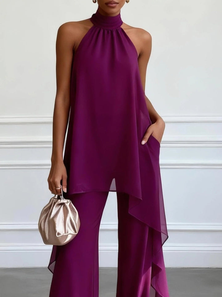 Victtoria - Top Elegante Com Decote Halter e Calças