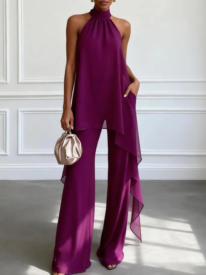 Victtoria - Top Elegante Com Decote Halter e Calças