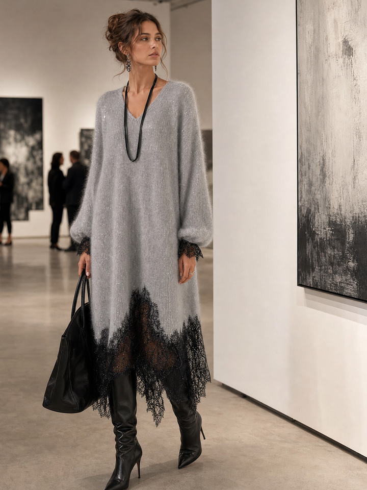 Samyra - Vestido Midi De Malha Com Renda