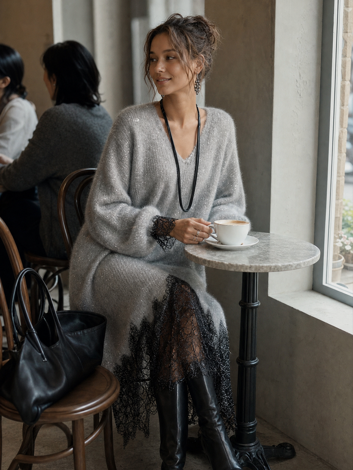 Samyra - Vestido Midi De Malha Com Renda