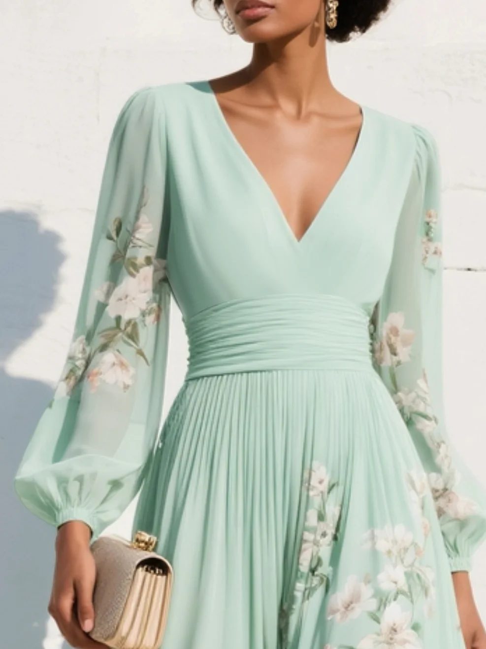 Evalyn - Vestido Máxi Plissado em Chiffon