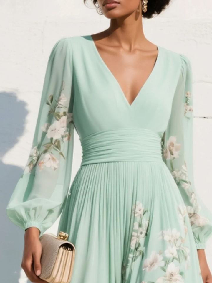 Evalyn - Vestido Máxi Plissado em Chiffon