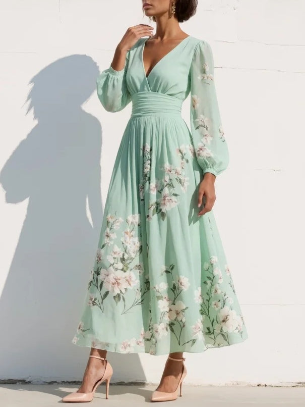 Evalyn - Vestido Máxi Plissado em Chiffon