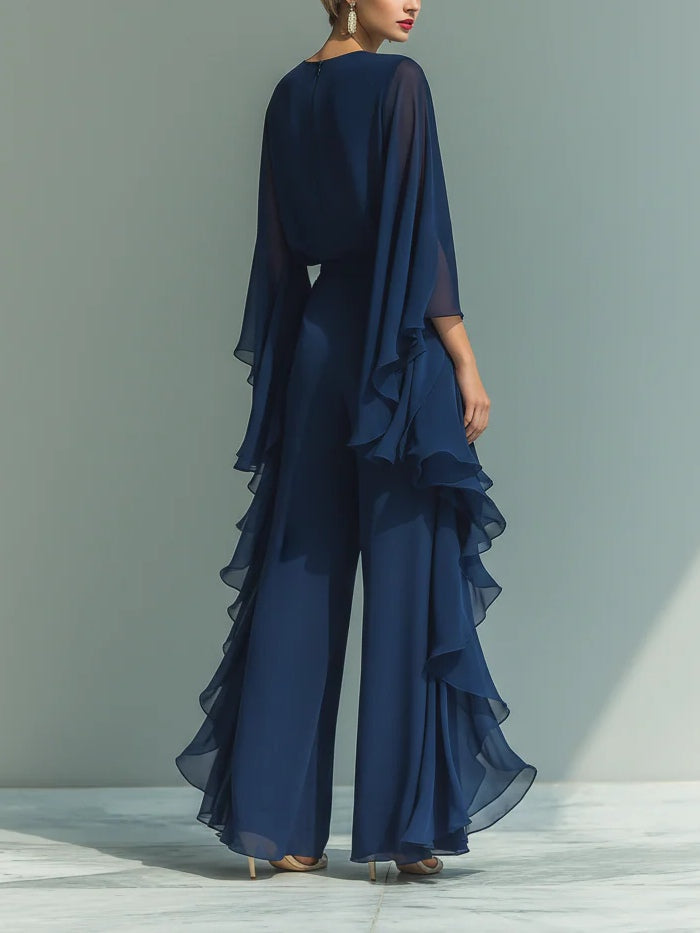 Elyssa - Conjunto Elegante De Chiffon Com Folhos