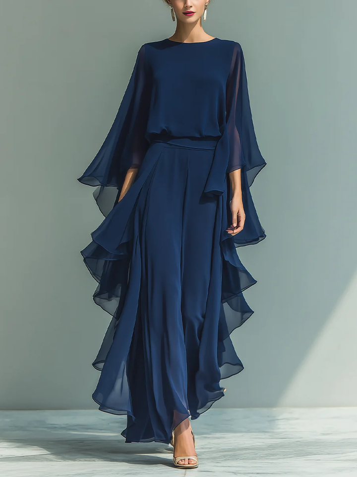 Elyssa - Conjunto Elegante De Chiffon Com Folhos