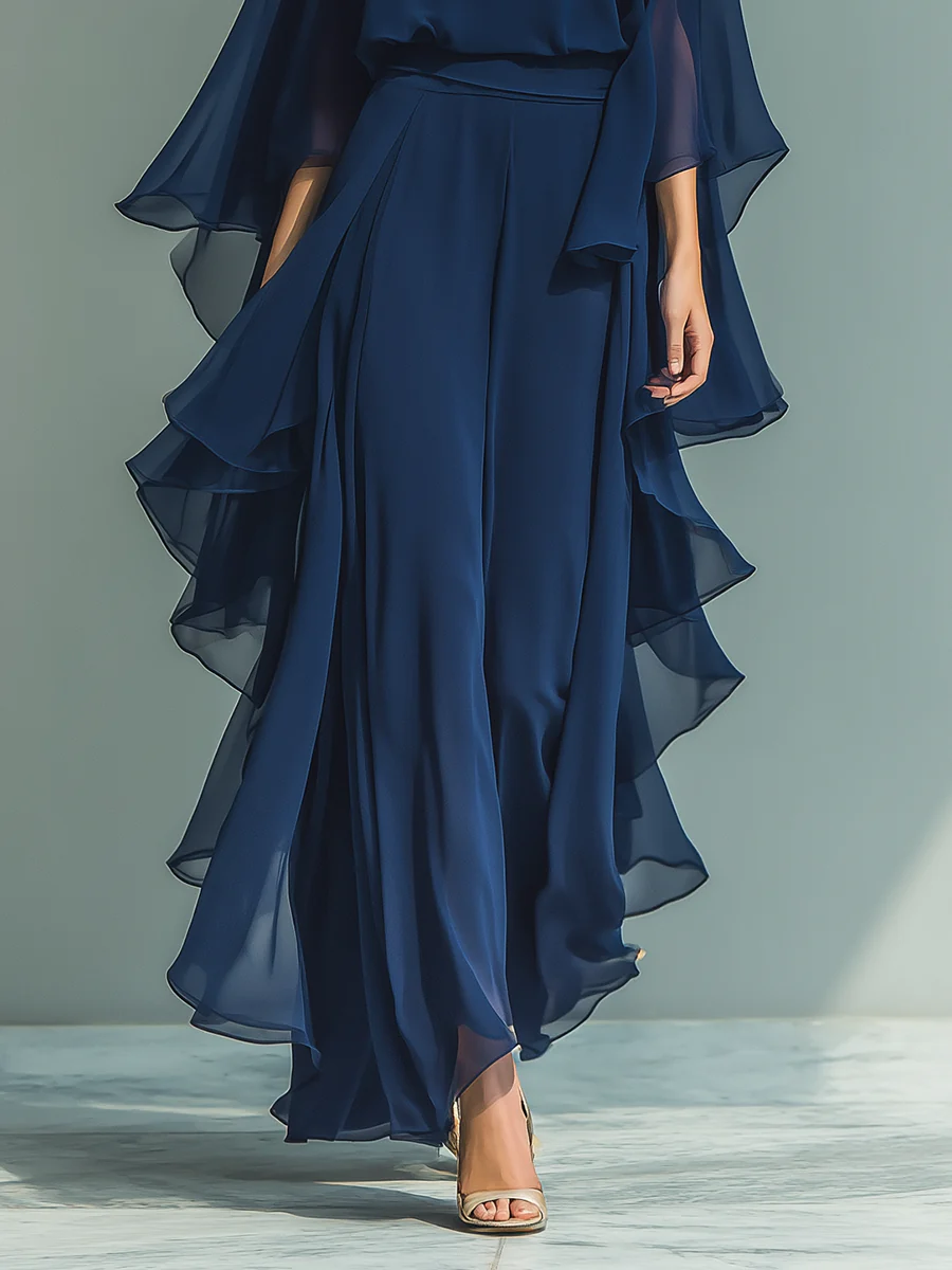 Elyssa - Conjunto Elegante De Chiffon Com Folhos