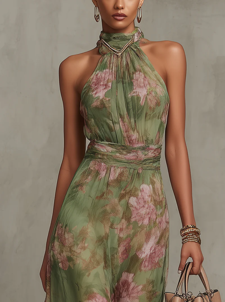 Livya - Vestido maxi Elegante com Padrão Floral e Decote Halter