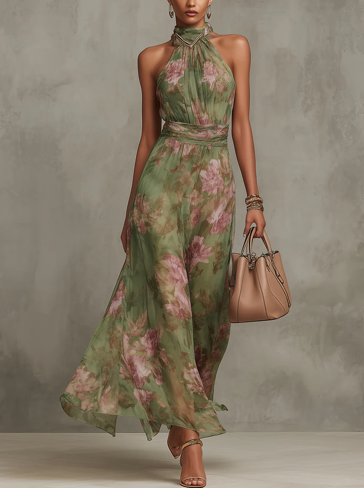 Livya - Vestido maxi Elegante com Padrão Floral e Decote Halter