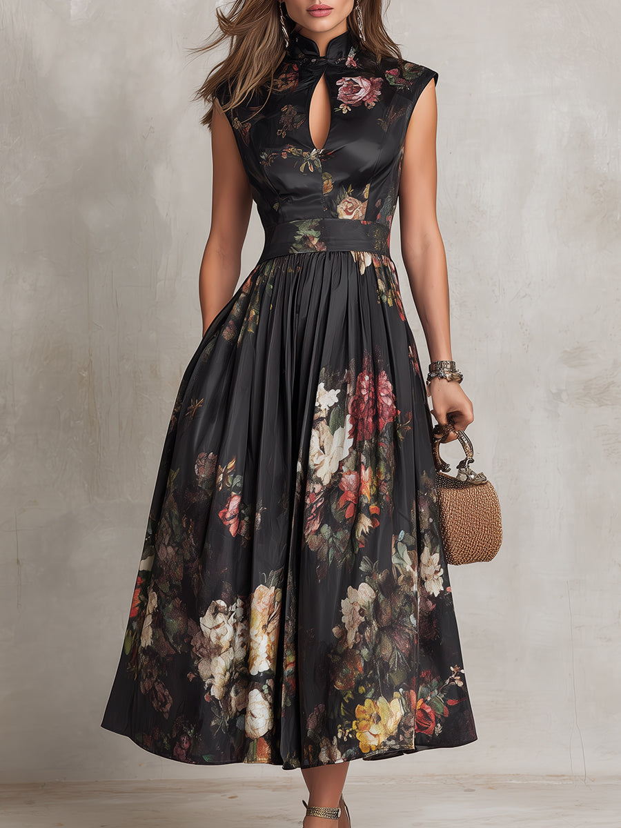 Littia - Vestido De Cetim Com Padrão Floral Plissado