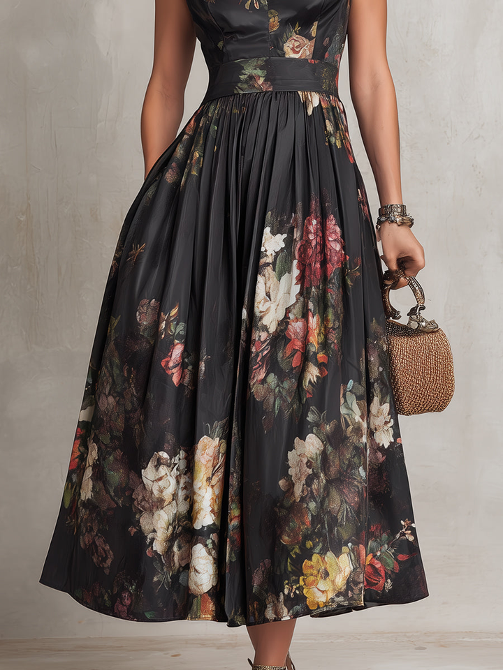 Littia - Vestido De Cetim Com Padrão Floral Plissado