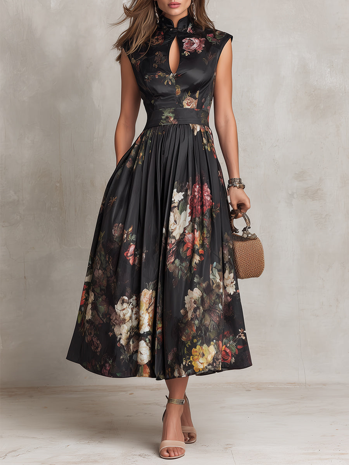 Littia - Vestido De Cetim Com Padrão Floral Plissado