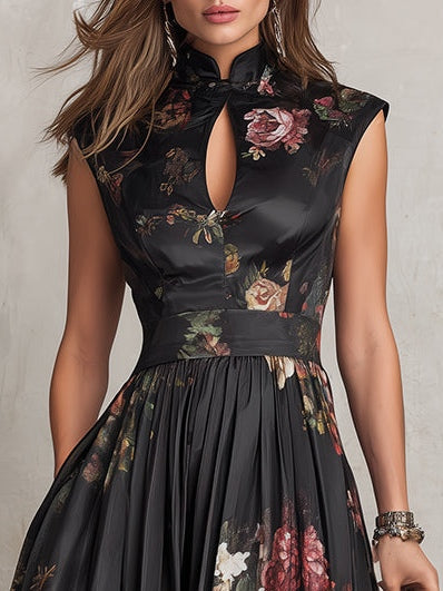 Littia - Vestido De Cetim Com Padrão Floral Plissado