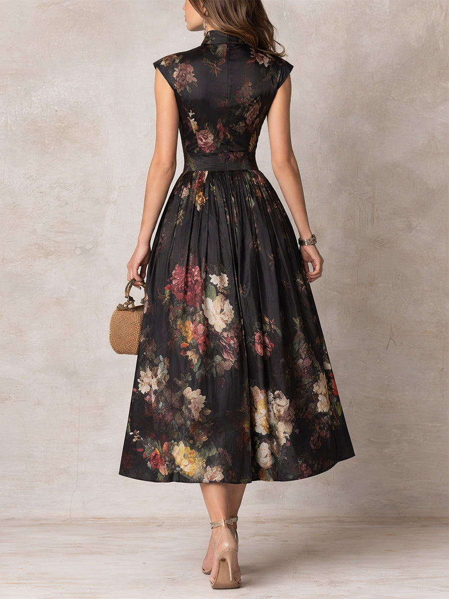 Littia - Vestido De Cetim Com Padrão Floral Plissado