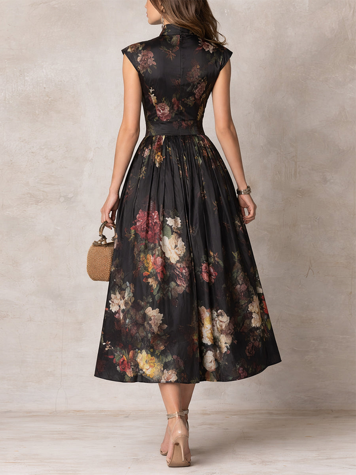 Littia - Vestido De Cetim Com Padrão Floral Plissado