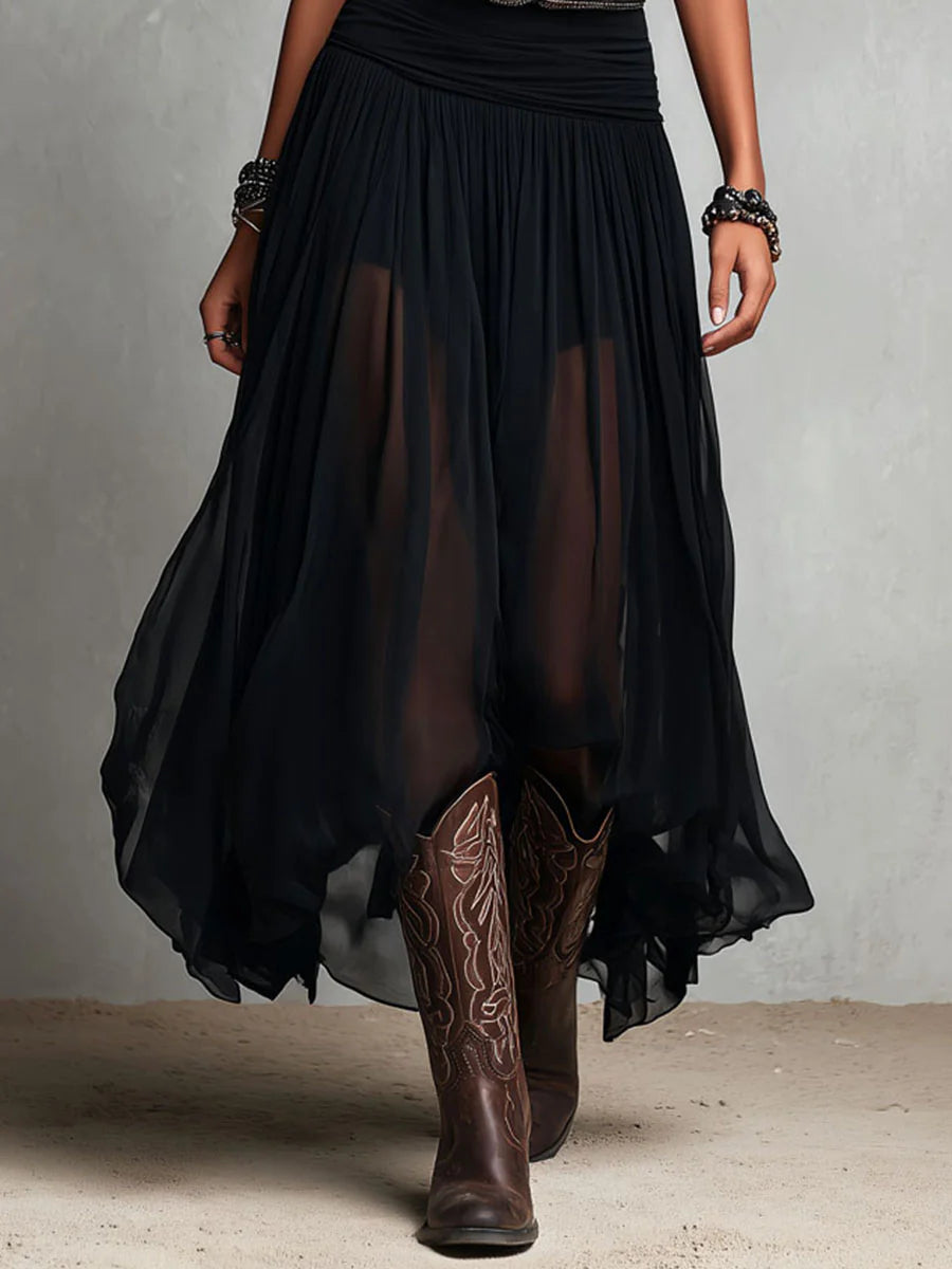Odetta - Vestido Maxi Elegante Em Tule Com Cinto