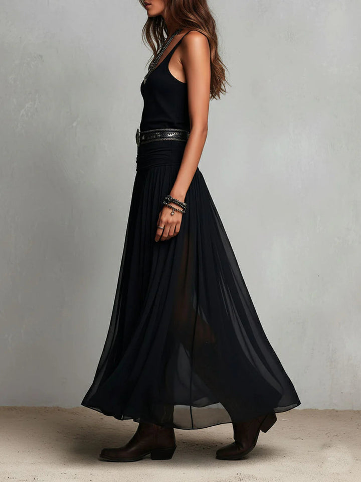 Odetta - Vestido Maxi Elegante Em Tule Com Cinto