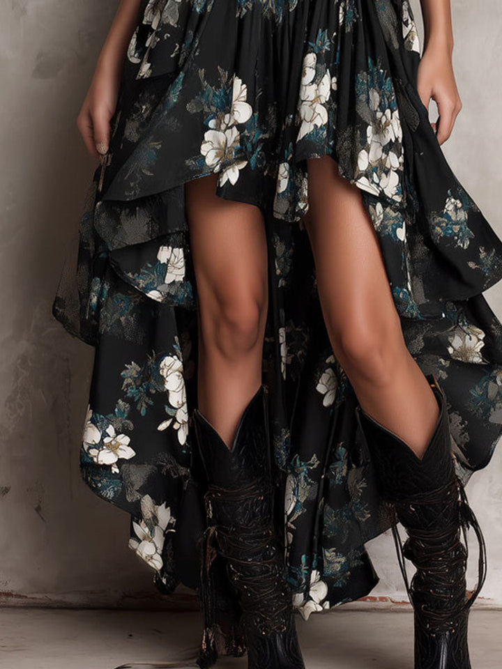 Meza - Vestido Maxi sem Alças Com Um Padrão Floral Boémio