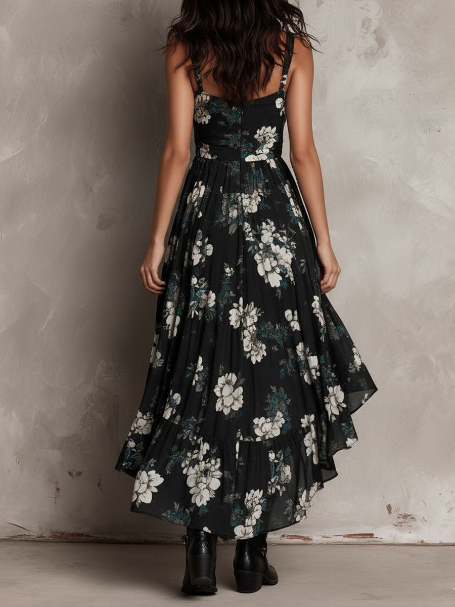 Meza - Vestido Maxi sem Alças Com Um Padrão Floral Boémio