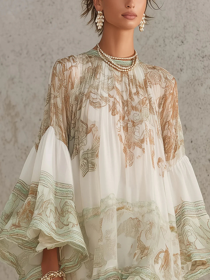 Reba - Mini-vestido Em Chiffon Com Estampado Barroco E Folhos Em Cascata