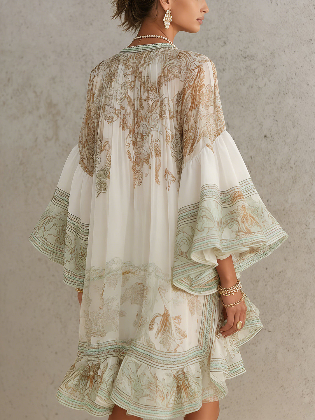 Reba - Mini-vestido Em Chiffon Com Estampado Barroco E Folhos Em Cascata