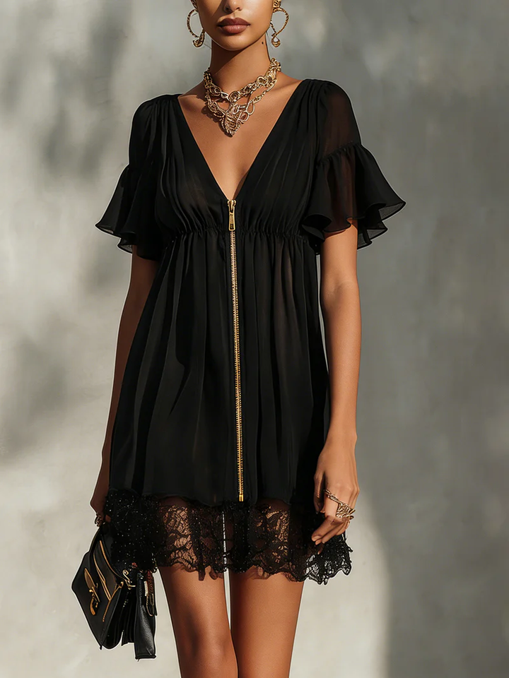 Sanya - Mini-vestido Com Acabamento Em Renda, Fecho De Correr