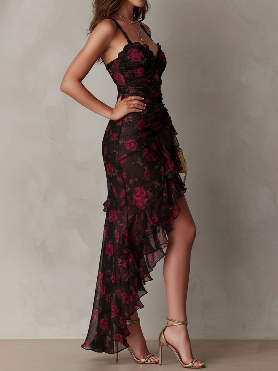 Deyna - Vestido Floral Elegante Com Bainha Franzida