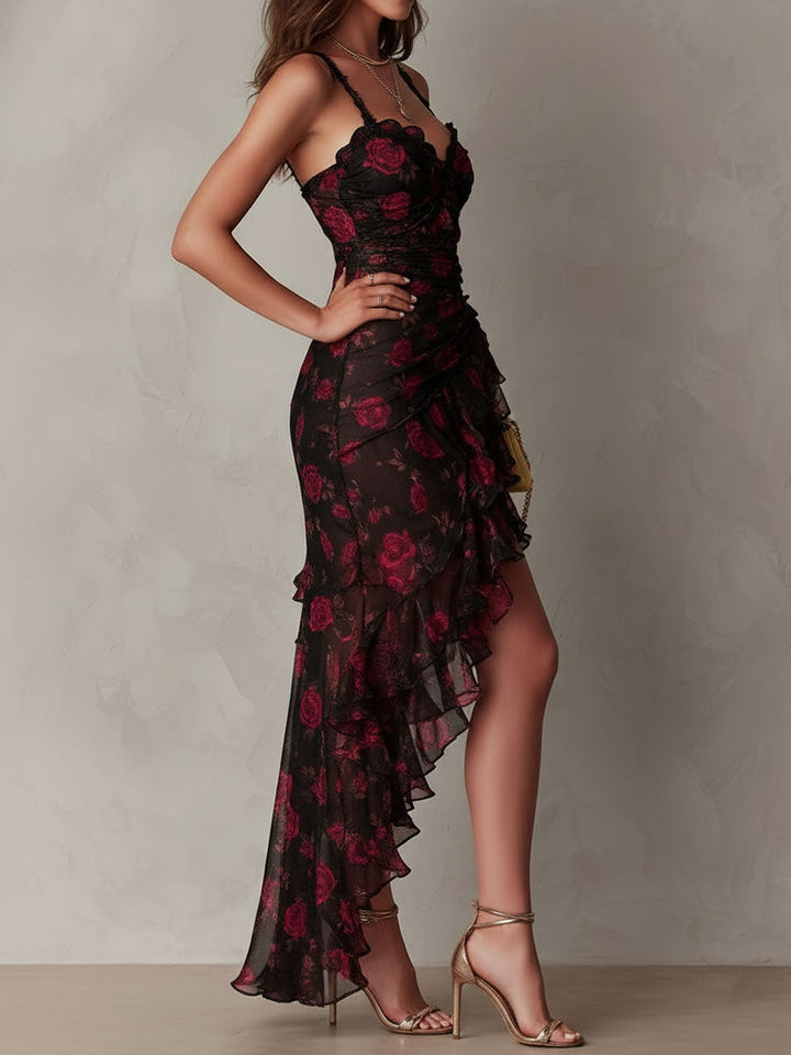 Deyna - Vestido Floral Elegante Com Bainha Franzida
