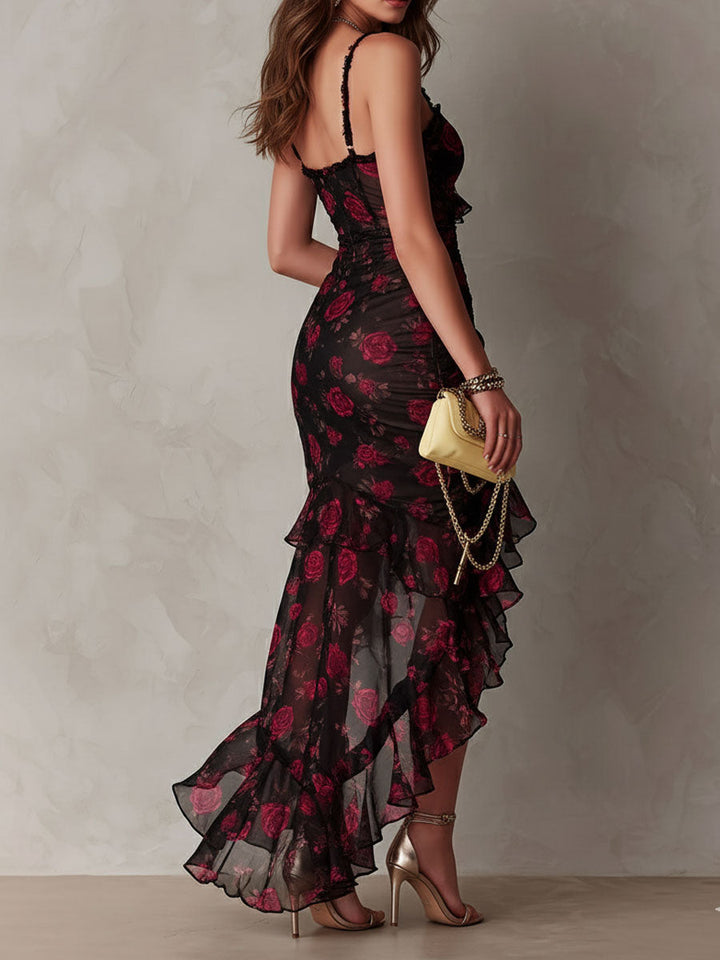 Deyna - Vestido Floral Elegante Com Bainha Franzida