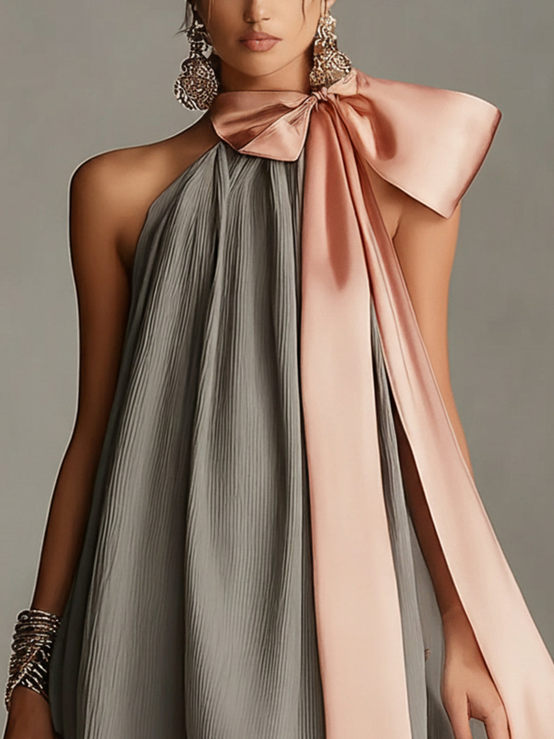 Robin - Mini-vestido De Cetim Com Um Laço Rosa E Renda