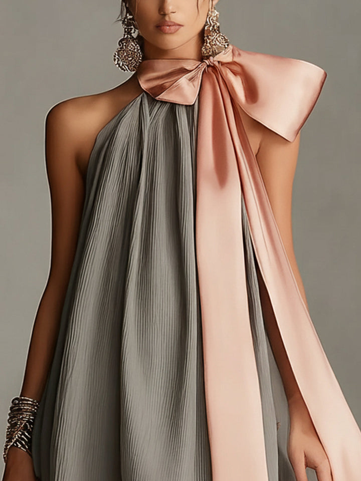 Robin - Mini-vestido De Cetim Com Um Laço Rosa E Renda