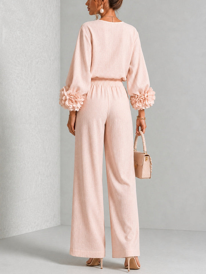 Ayser - Conjunto de Blusa e Calças Com Punhos Florais