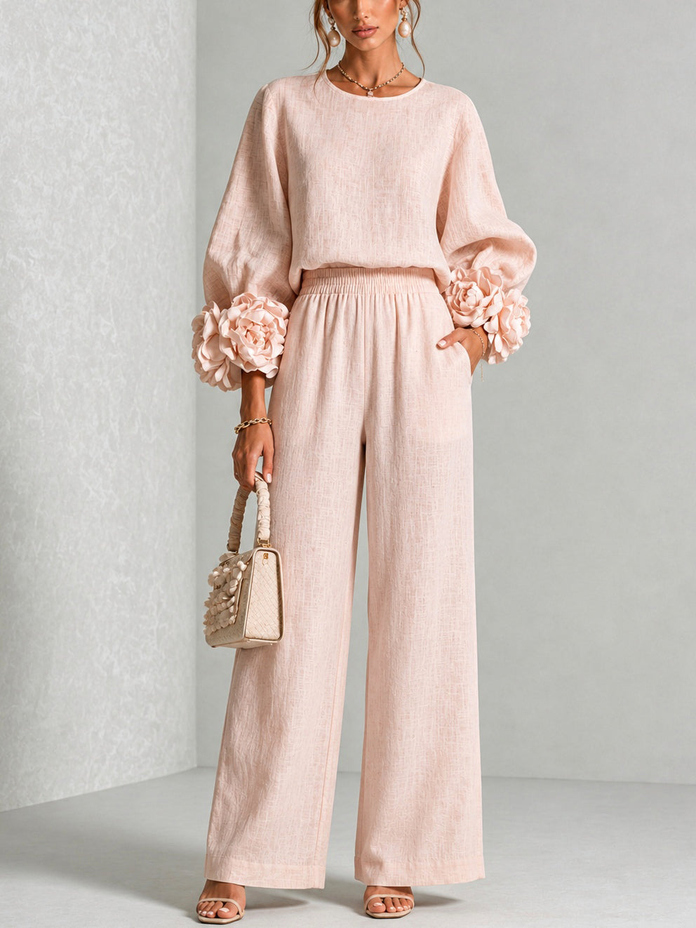 Ayser - Conjunto de Blusa e Calças Com Punhos Florais