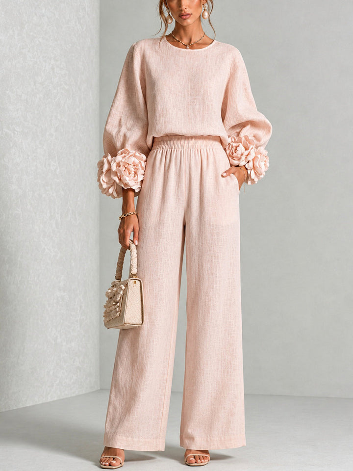 Ayser - Conjunto de Blusa e Calças Com Punhos Florais