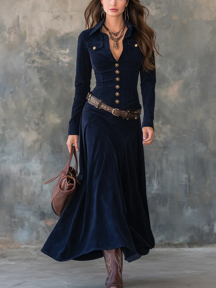 Jelissa - Vestido Maxi de Camurça com Fenda