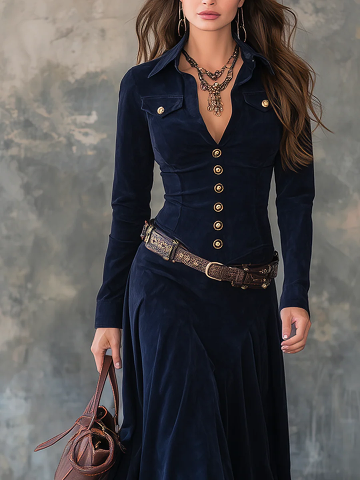 Jelissa - Vestido Maxi de Camurça com Fenda