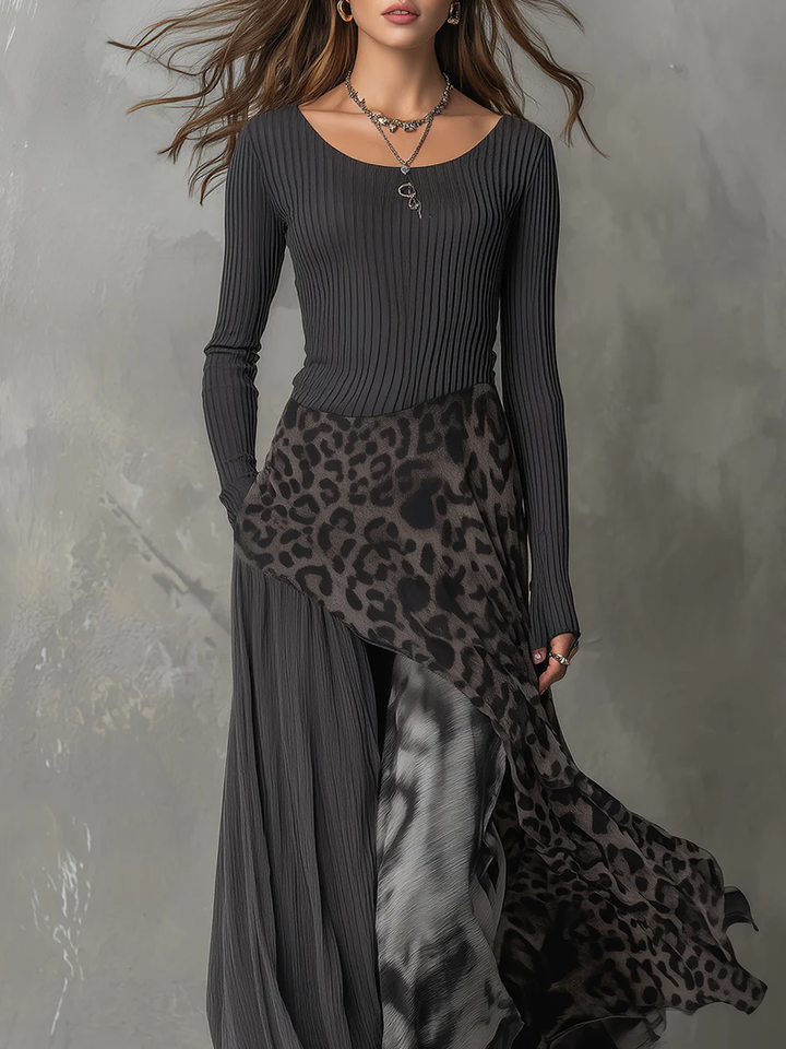 Nkem - Vestido Maxi Com Estampado Leopardo às Riscas