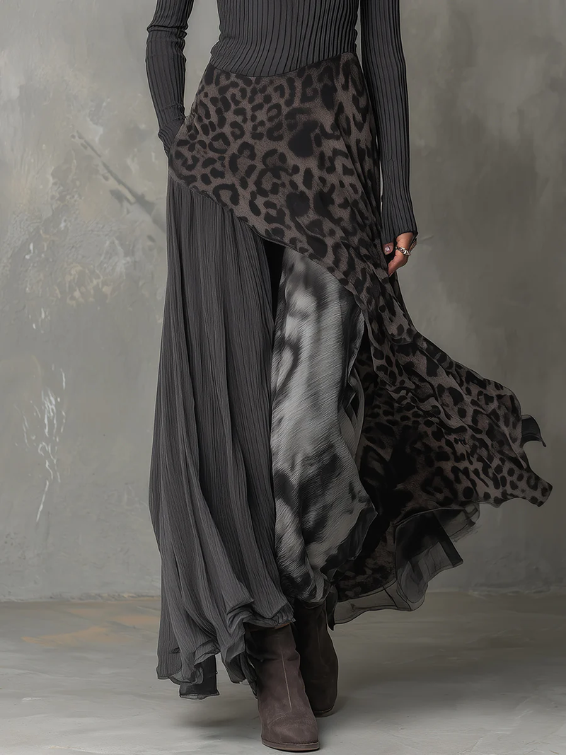 Nkem - Vestido Maxi Com Estampado Leopardo às Riscas