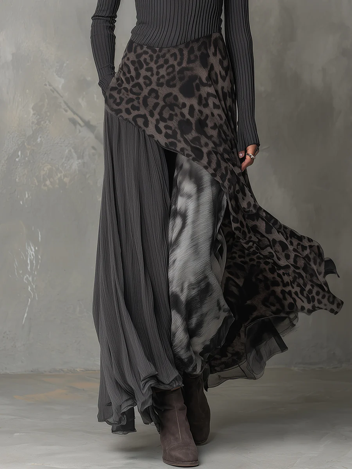 Nkem - Vestido Maxi Com Estampado Leopardo às Riscas