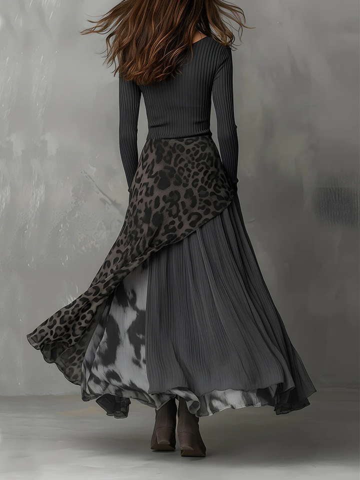 Nkem - Vestido Maxi Com Estampado Leopardo às Riscas