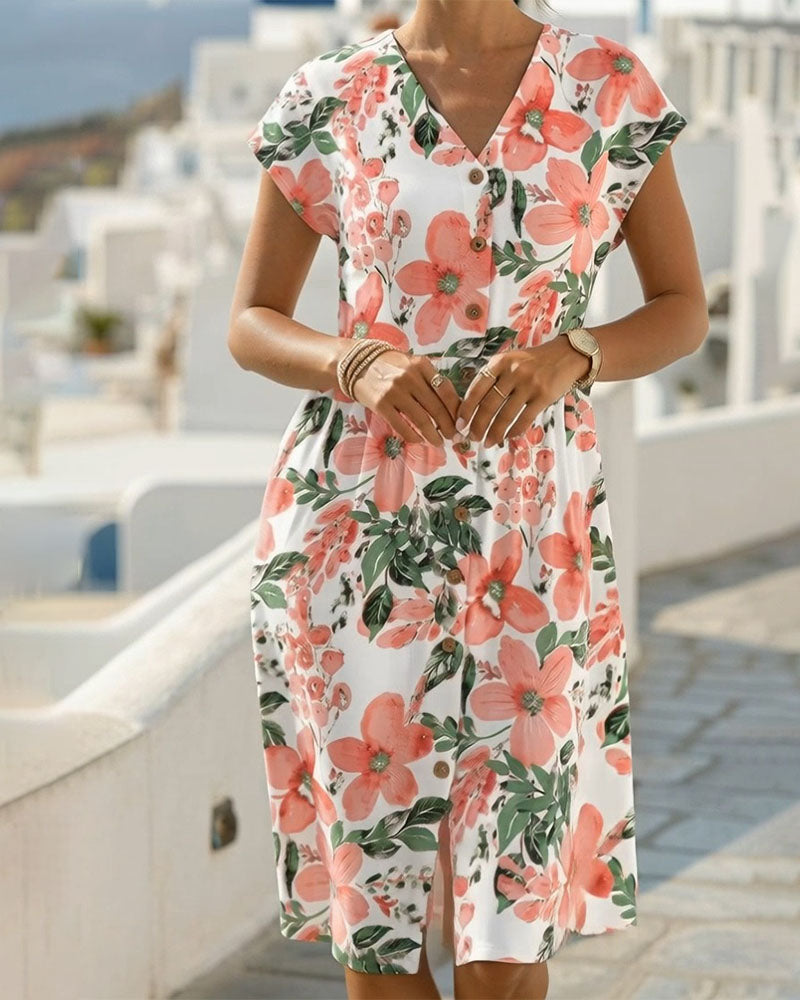 Sinera - Vestido Com Estampado Floral e Mangas Curtas