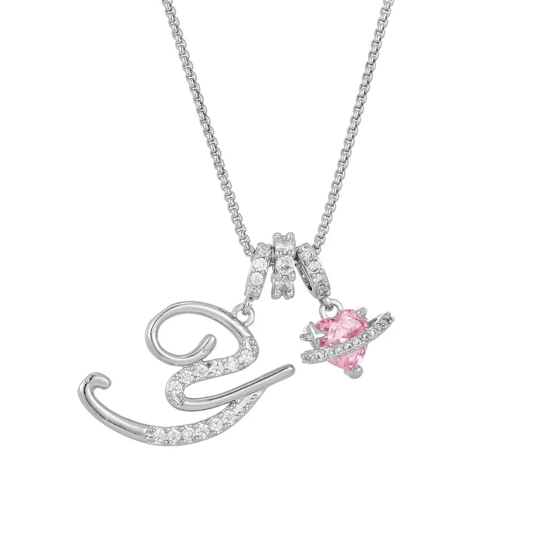 Nerute - Colar Com Inicial e Pingente em Forma de Coração Rosa