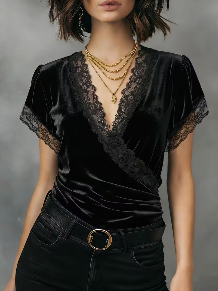 Jalisa - Blusa Vintage De Veludo Com Motivo De Cisne