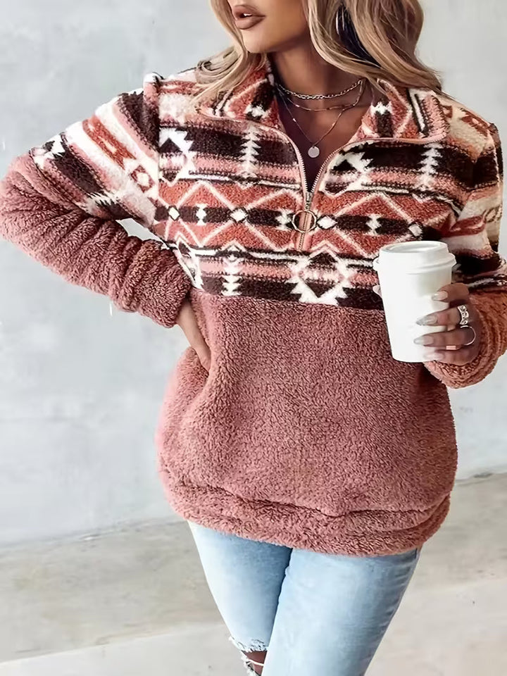 Limina - Camisola Teddy com meio fecho e padrão geométrico