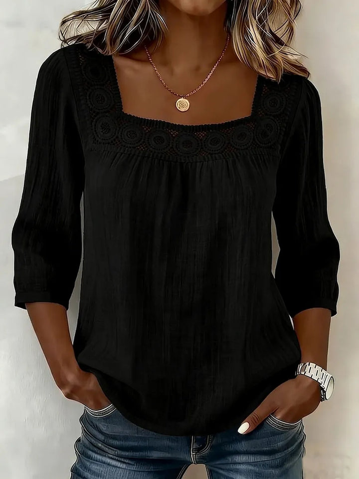 Nozomi - Blusa De Patchwork Com Renda E Decote Quadrado